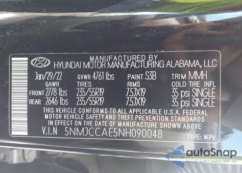 2022 Hyundai Tucson Sel из США, поврежденный, VIN 5NMJCCAE5NH090048